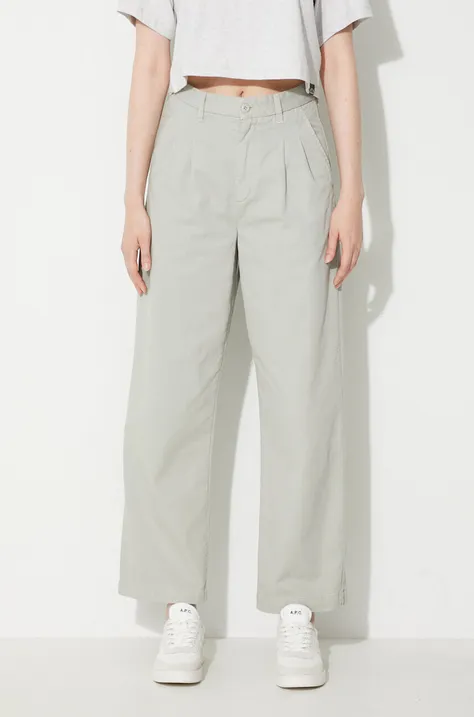 Carhartt WIP spodnie bawełniane Cara kolor szary szerokie high waist I029802-BLACK