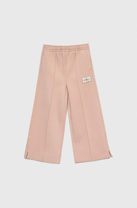 Calvin Klein Jeans pantaloni de trening pentru copii culoarea roz, neted