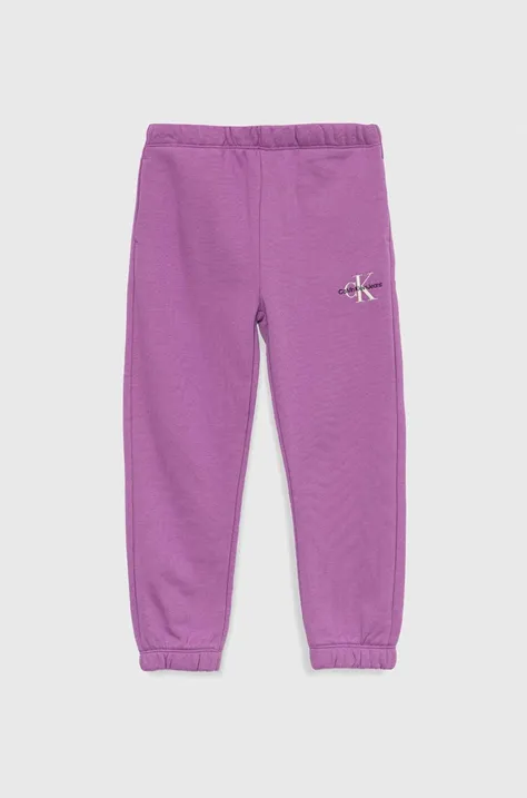 Calvin Klein Jeans spodnie dresowe dziecięce kolor fioletowy gładkie
