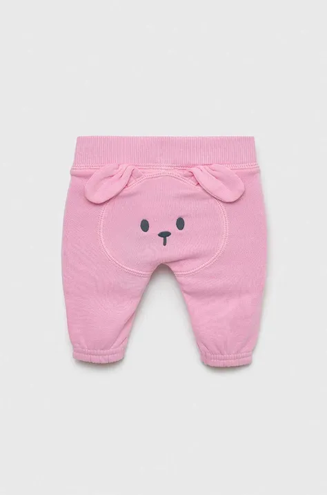 United Colors of Benetton spodnie bawełniane niemowlęce kolor różowy gładkie