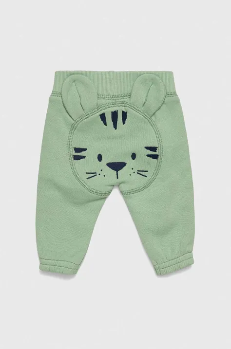Хлопковые штаны для младенцев United Colors of Benetton цвет зелёный однотонные