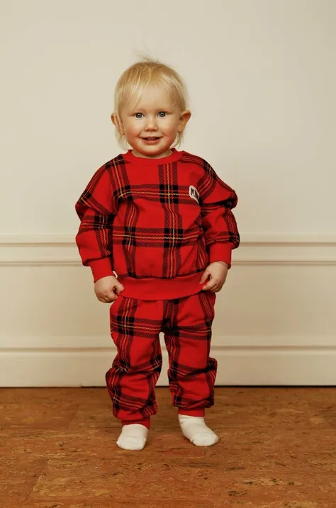 Mini Rodini spodnie dresowe bawełniane dziecięce kolor czerwony wzorzyste