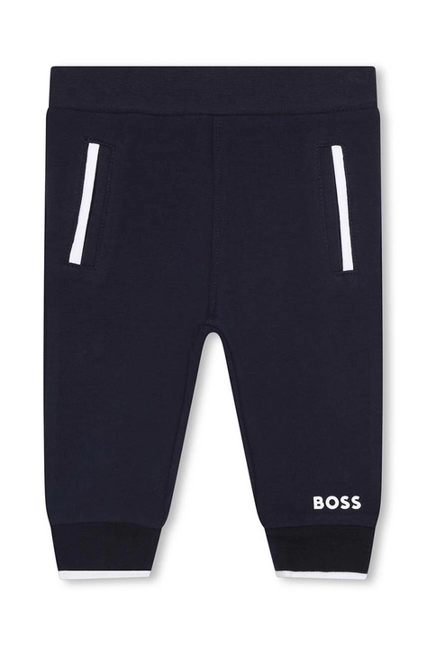 BOSS pantaloni de trening pentru bebeluși culoarea albastru marin, neted