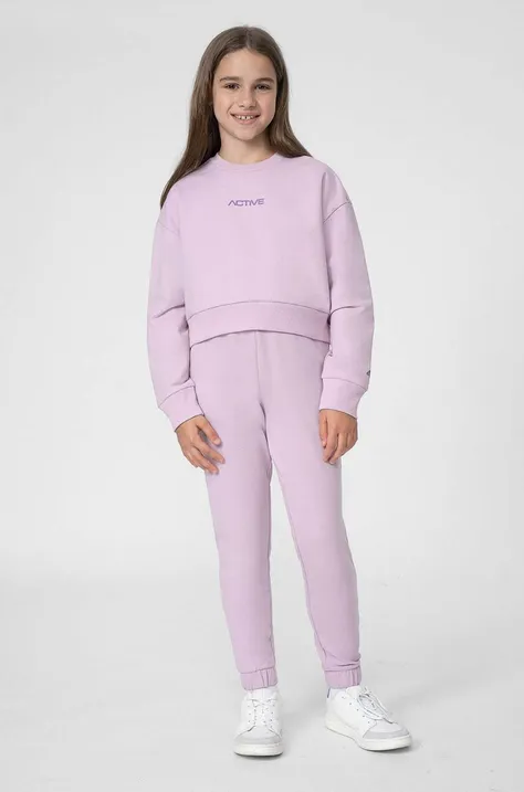 4F spodnie dresowe dziecięce F158 kolor fioletowy gładkie