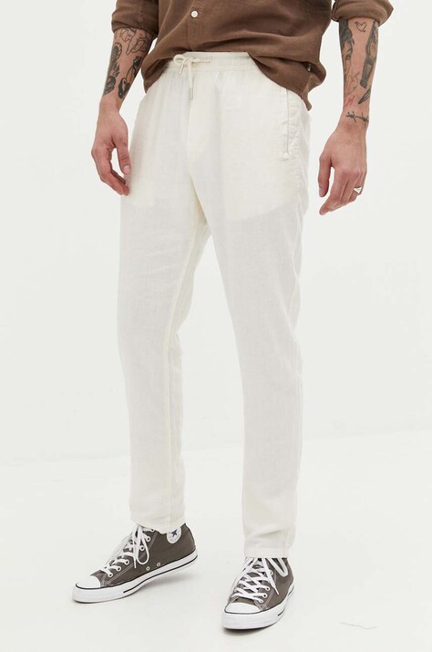 Solid pantaloni din in culoarea bej, drept