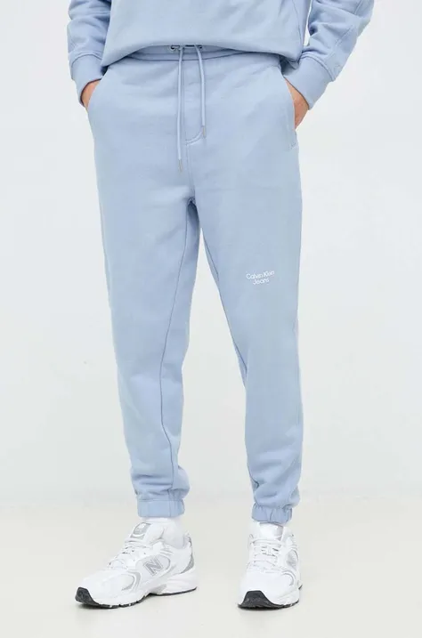 Calvin Klein Jeans spodnie dresowe bawełniane męskie kolor niebieski gładkie
