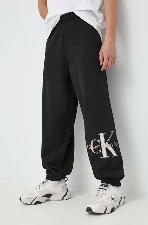 Calvin Klein Jeans spodnie dresowe męskie kolor czarny gładkie
