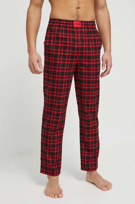 Homewear pamučne hlače HUGO boja: crvena, s uzorkom