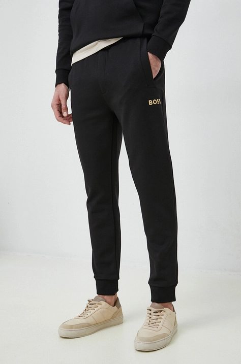 BOSS pantaloni de trening BOSS GREEN barbati, culoarea negru, cu imprimeu