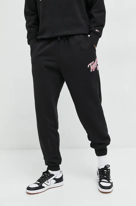 Спортивні штани Tommy Jeans чоловічі колір чорний з аплікацією
