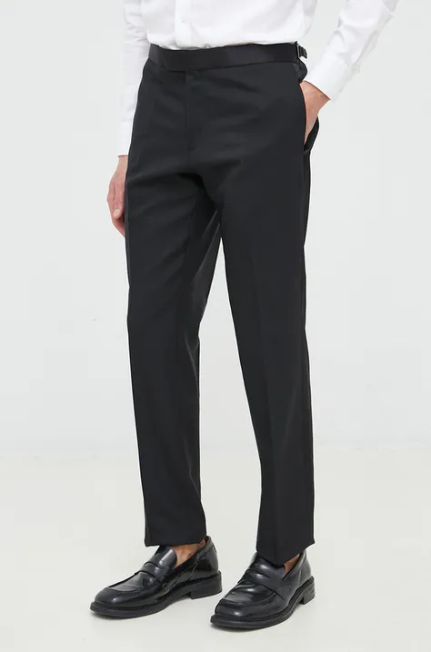BOSS spodnie wełniane męskie kolor czarny proste