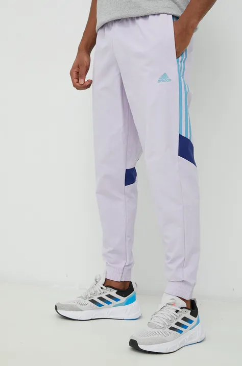 Спортивные штаны adidas мужские цвет фиолетовый с аппликацией