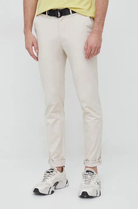 Штани Calvin Klein чоловічі колір бежевий облягаюче