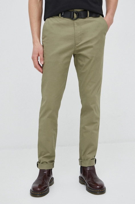 Calvin Klein pantaloni bărbați, culoarea verde, mulată K10K110979