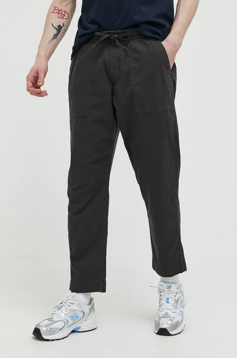 Kalhoty s příměsí lnu Abercrombie & Fitch šedá barva