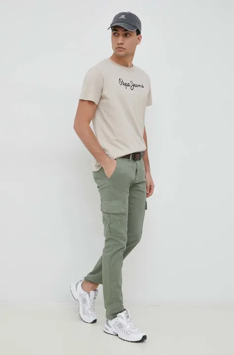 Pepe Jeans spodnie Sean męskie kolor zielony w fasonie cargo