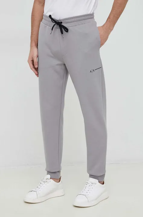 Armani Exchange pantaloni de trening barbati, culoarea gri, neted