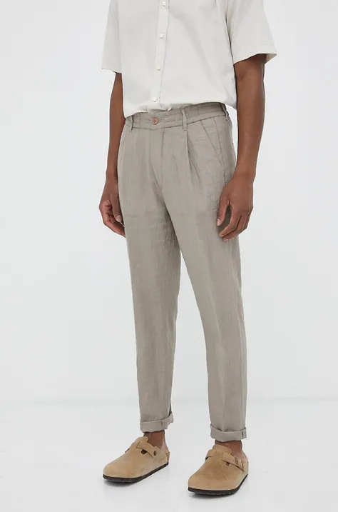 Λινό παντελόνι Drykorn χρώμα: μπεζ