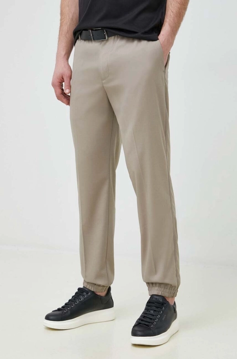 Emporio Armani pantaloni barbati, culoarea bej, drept