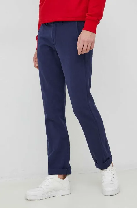 Polo Ralph Lauren pantaloni din in barbati, culoarea albastru marin, drept