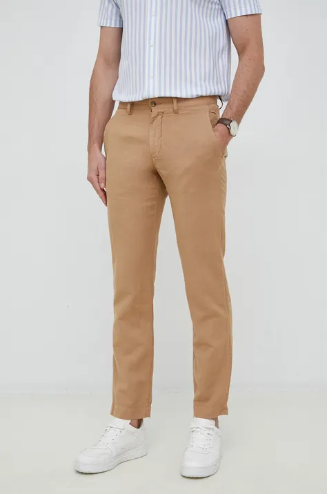 Polo Ralph Lauren spodnie lniane męskie kolor beżowy proste