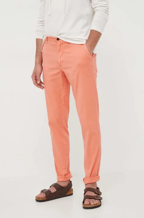 Tommy Hilfiger spodnie z domieszką lnu kolor pomarańczowy w fasonie chinos