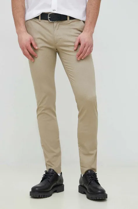 Nohavice Tommy Hilfiger pánske, béžová farba, rovné