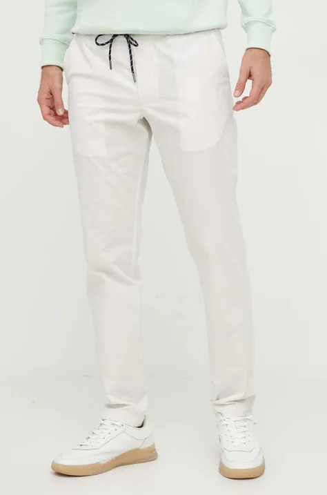 Tommy Hilfiger pantaloni de bumbac culoarea alb, drept