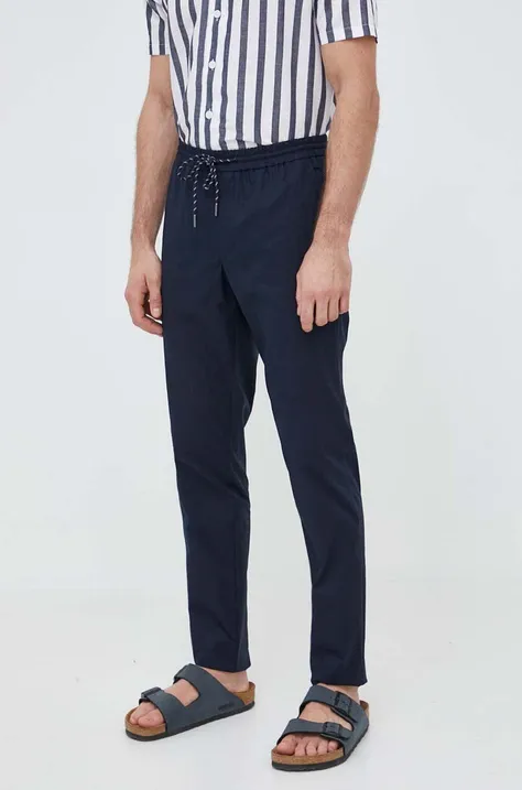 Памучен панталон Tommy Hilfiger в тъмносиньо със стандартна кройка