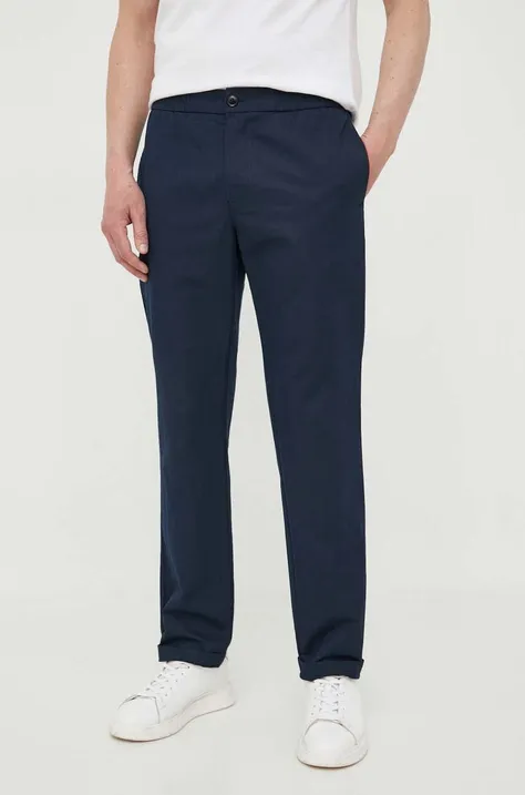 Панталон с лен Sisley в тъмносиньо със стандартна кройка