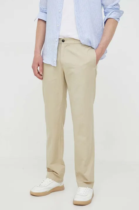 Sisley spodnie z domieszką lnu kolor beżowy proste