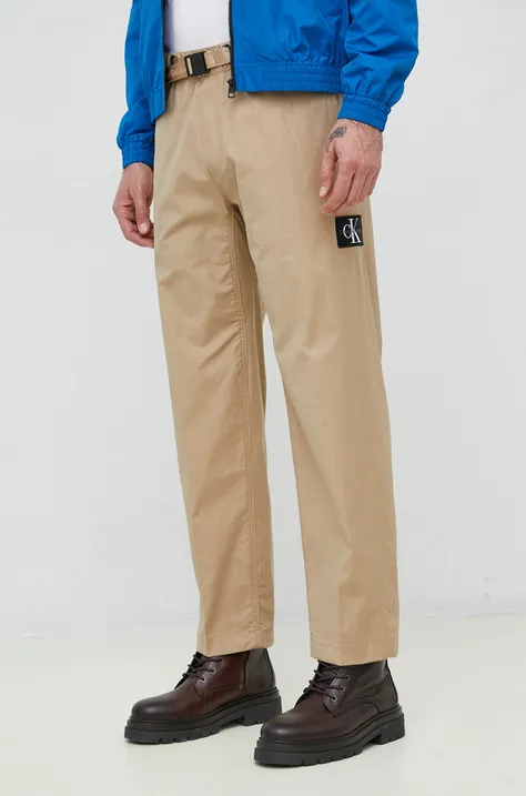 Calvin Klein Jeans pantaloni barbati, culoarea maro, drept
