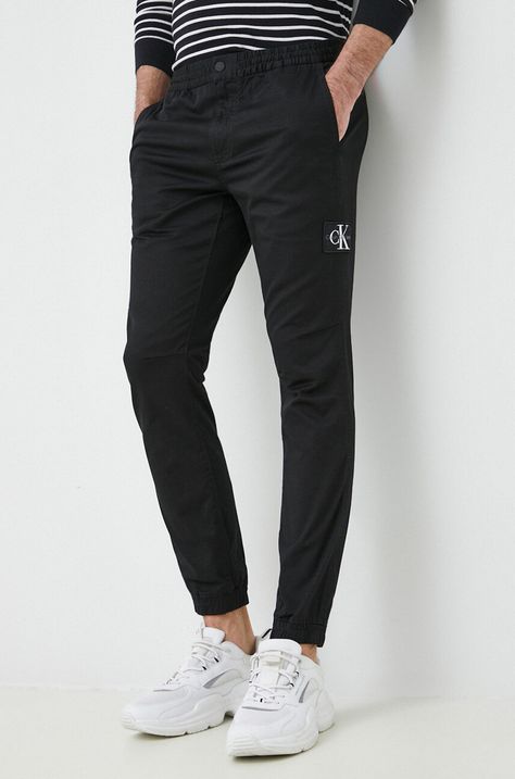 Hlače Calvin Klein Jeans za muškarce, boja: crna