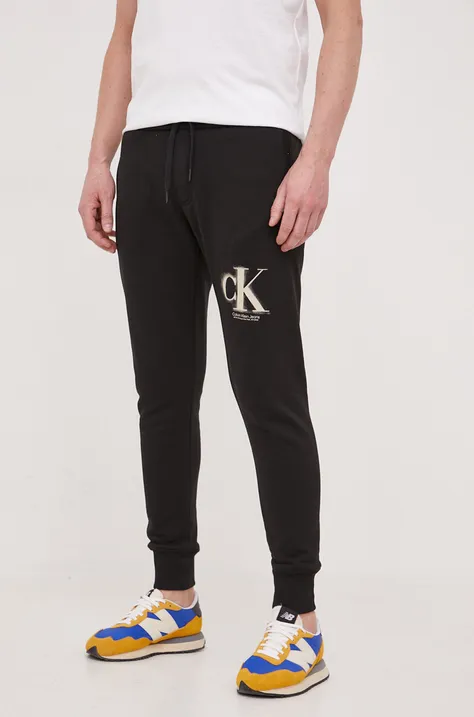 Donji dio trenirke Calvin Klein Jeans boja: crna, s uzorkom