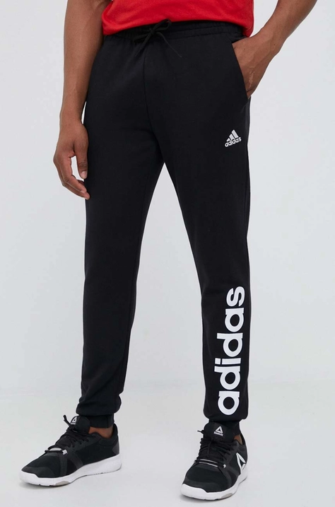 adidas pantaloni de trening din bumbac culoarea negru, cu imprimeu