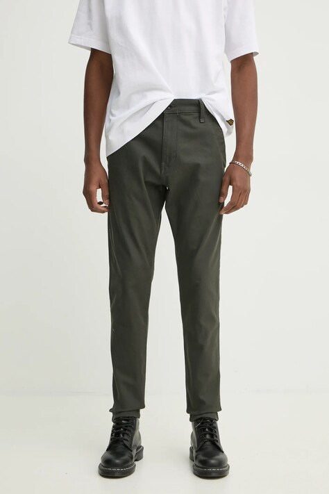G-Star pantaloni bărbați, culoarea verde, cu fason chinos