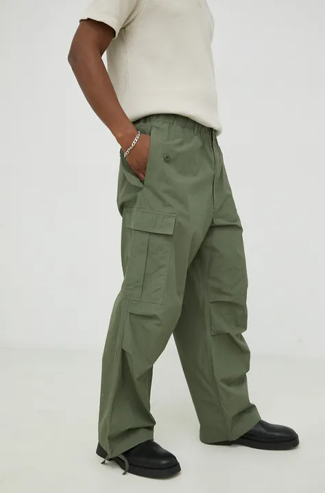 Samsoe Samsoe pantaloni de bumbac culoarea verde, drept