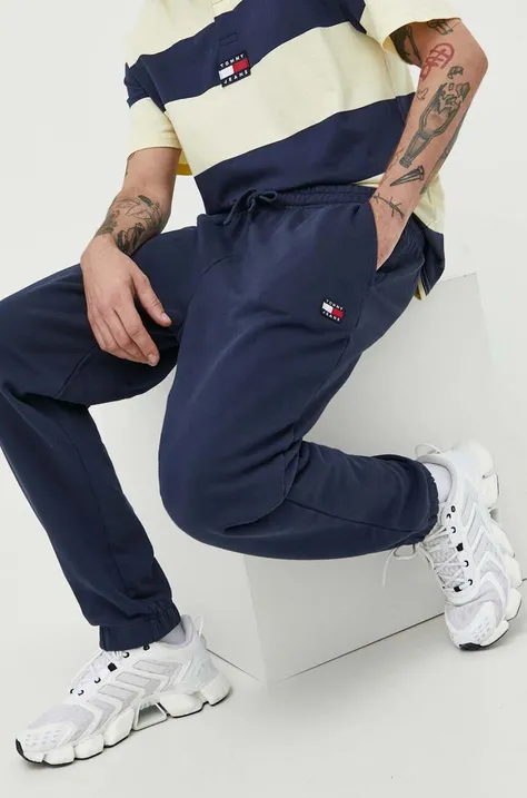 Хлопковые спортивные штаны Tommy Jeans мужские цвет синий однотонные