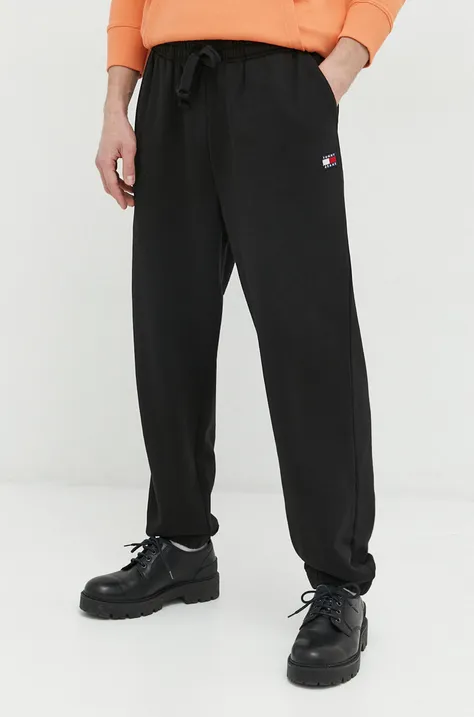 Tommy Jeans pantaloni de trening din bumbac barbati, culoarea negru, neted