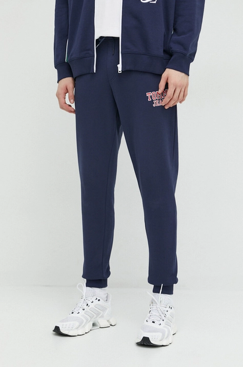 Tommy Jeans pantaloni de trening culoarea albastru marin, cu imprimeu