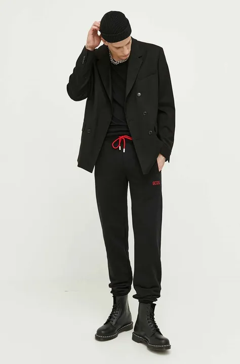 GCDS spodnie dresowe bawełniane kolor czarny gładkie