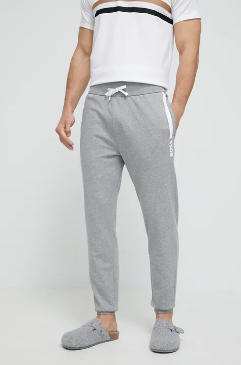 Homewear pamučne hlače BOSS boja: siva, s tiskom