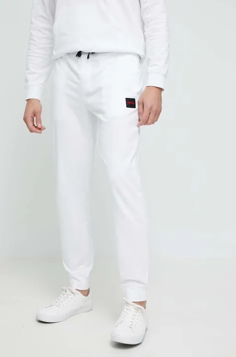 Бавовняні штани лаунж HUGO колір білий з принтом
