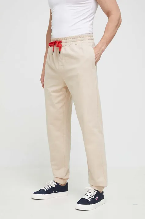 Homewear pamučne hlače HUGO boja: bež, glatki materijal