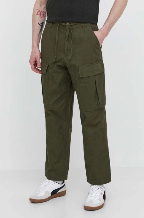 DC pantaloni de bumbac culoarea verde, drept, ADYNP03077