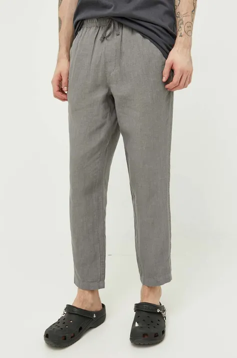 Льняні штани Superdry колір сірий пряме