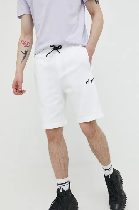Bombažne kratke hlače HUGO bela barva