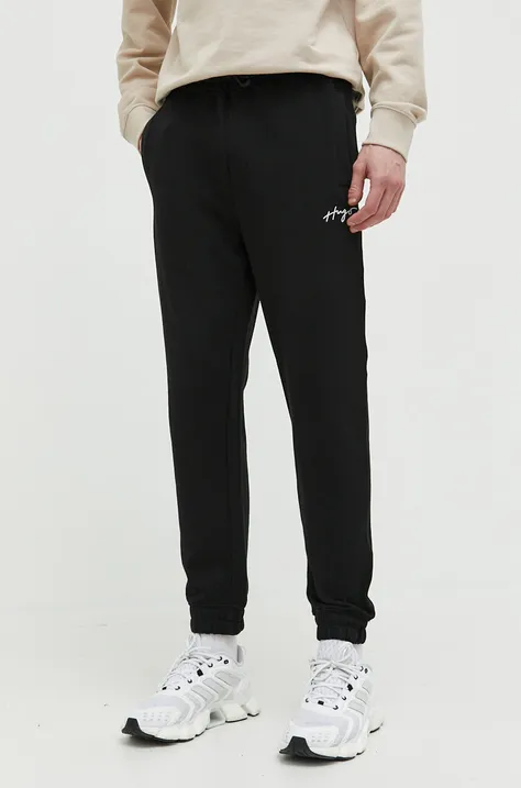 HUGO spodnie dresowe bawełniane kolor czarny z aplikacją