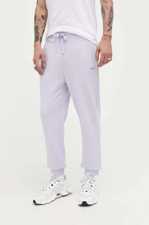 HUGO spodnie dresowe bawełniane kolor fioletowy gładkie