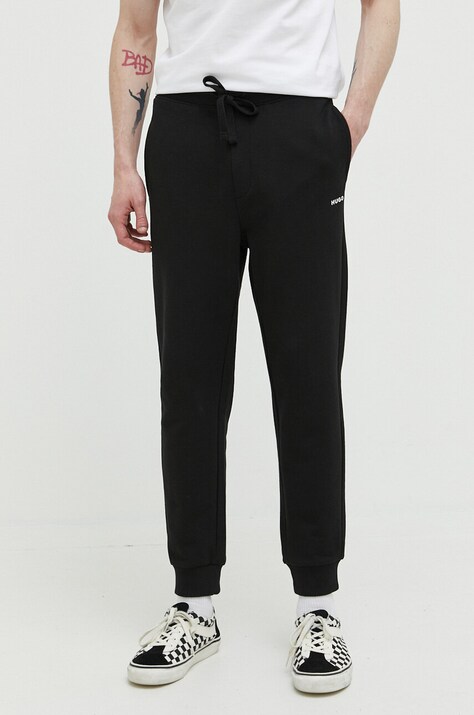 HUGO pantaloni de trening din bumbac culoarea negru, neted, 50489617